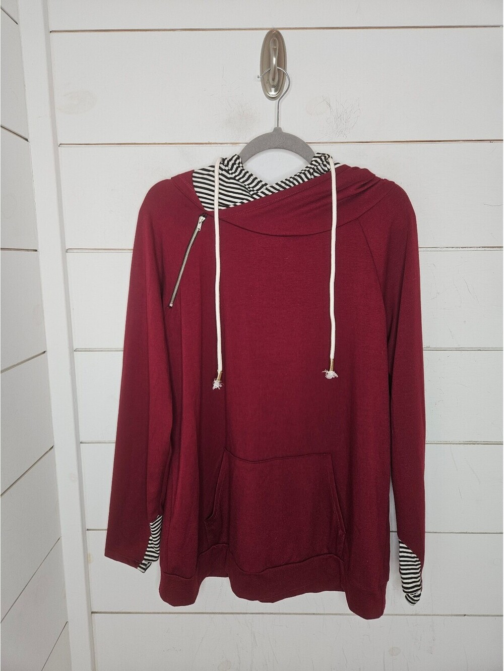 NWT Bibi large burgundy red with white & black details stretchy hoodie